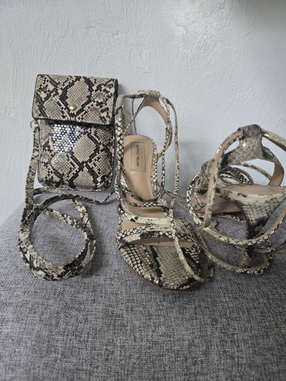 ANTONIO MELANI Snake-Print Mini Crossbody Bag - And Matching Laceup Shoes 8.5.